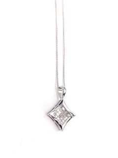White Gold Modern Square Diamond Pendant