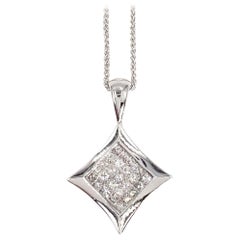 White Gold Modern Square Diamond Pendant