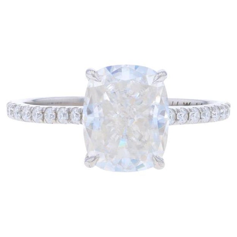 Bague De Fiançailles Or Blanc 14k Avec Diamant Coussin 2.36 Carats - Halo, Taille 7, Faite Main