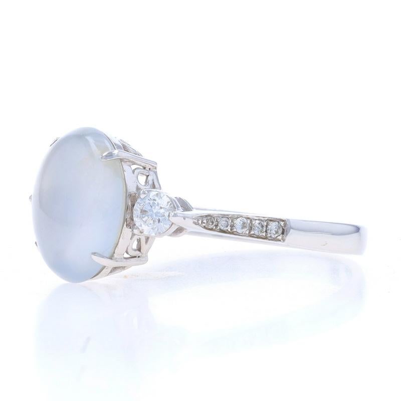 Oval Cut White Gold Moonstone & Diamond Ring - 18k Oval Cabochon 2.63ctw For Sale