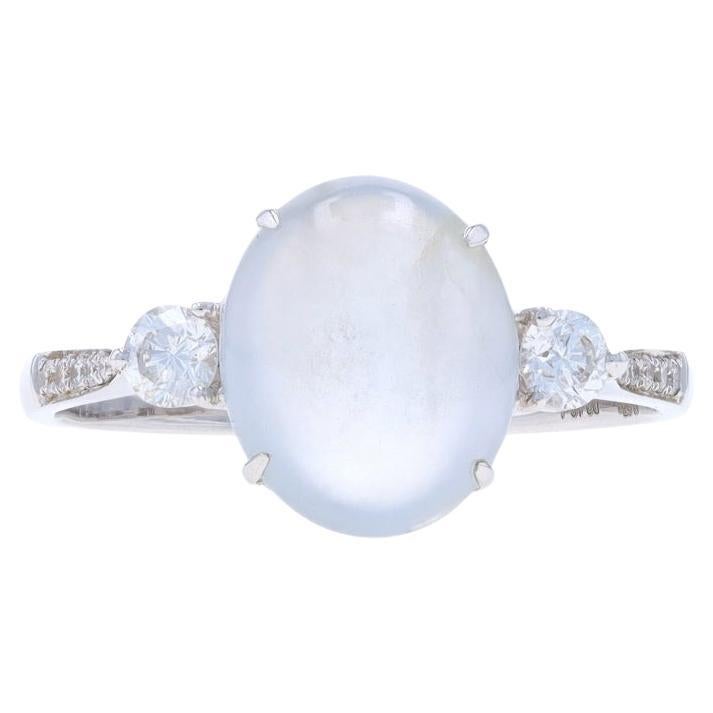 White Gold Moonstone & Diamond Ring - 18k Oval Cabochon 2.63ctw For Sale