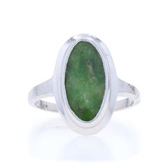 White Gold Moss Agate Cocktail Solitaire Ring - 10k Crosshatch Milgrain
