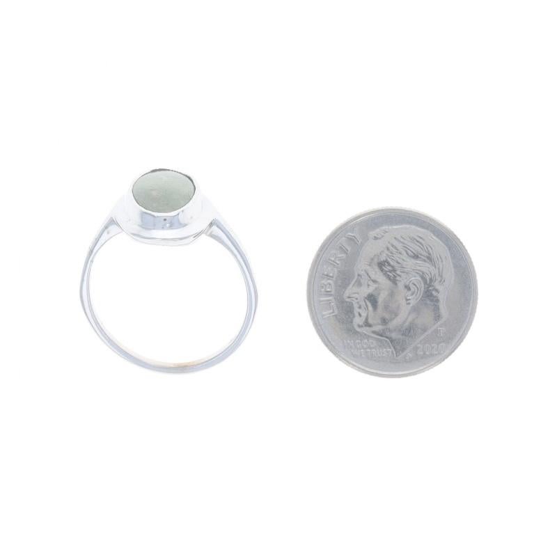White Gold Moss Agate Cocktail Solitaire Ring - 10k Crosshatch Milgrain For Sale 1