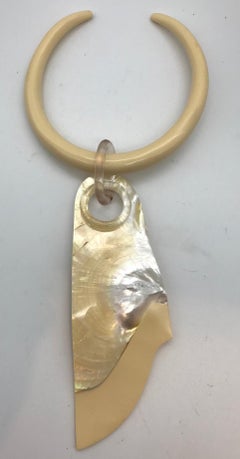 White /gold Mother of Pearl , nacre Pendant , with Ivory Lucite by Sylvia Gottwald