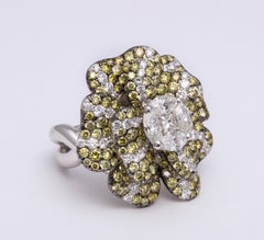 White Gold, Multi-Color Diamond Floral Cocktail Ring