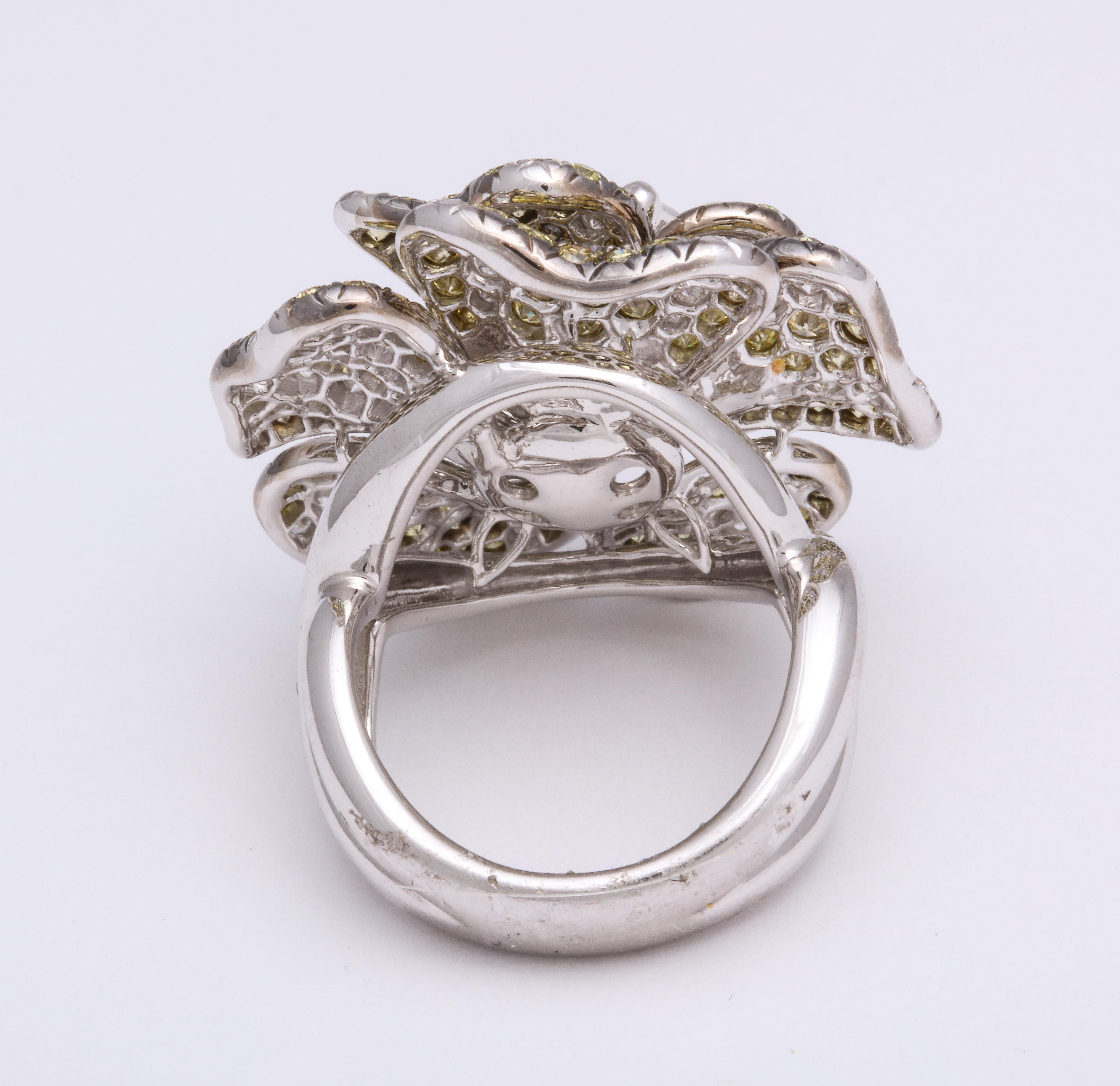 White Gold, Multi-Color Diamond Floral Cocktail Ring In New Condition For Sale In New York, NY