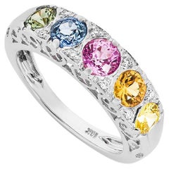 White Gold Multi-Coloured Sapphire & Diamond Ring