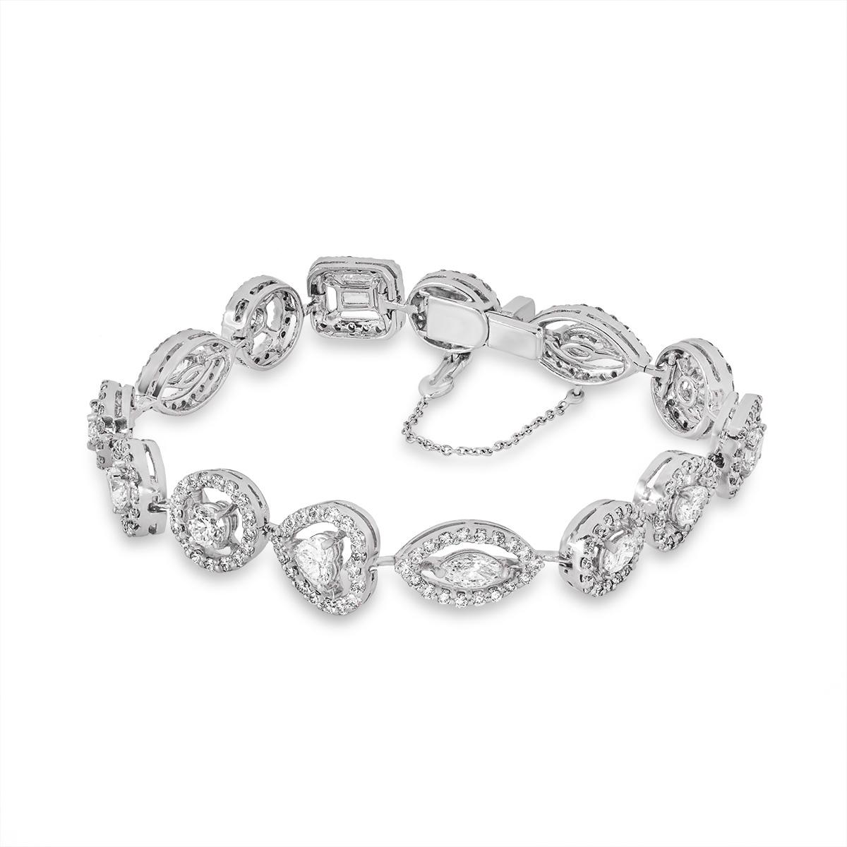 White Gold Multi-Cut Diamond Halo Tennis Bracelet 6.00ct In Excellent Condition In London, GB