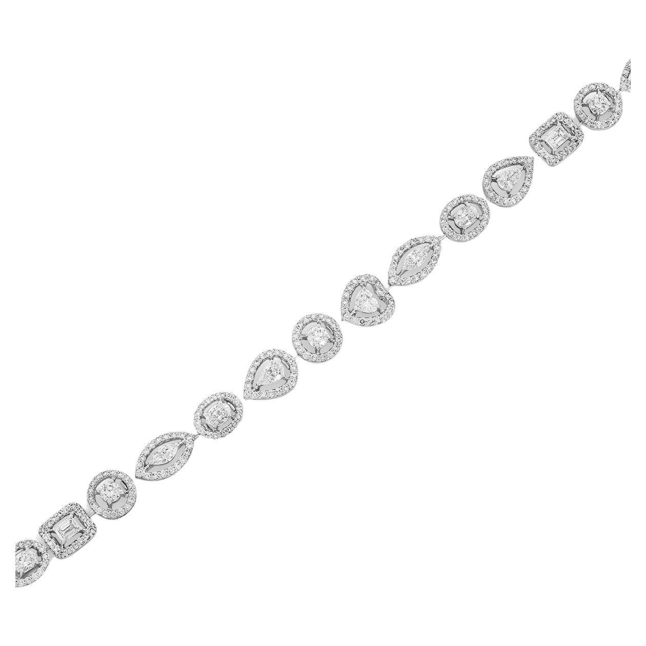 White Gold Multi-Cut Diamond Halo Tennis Bracelet 6.00ct