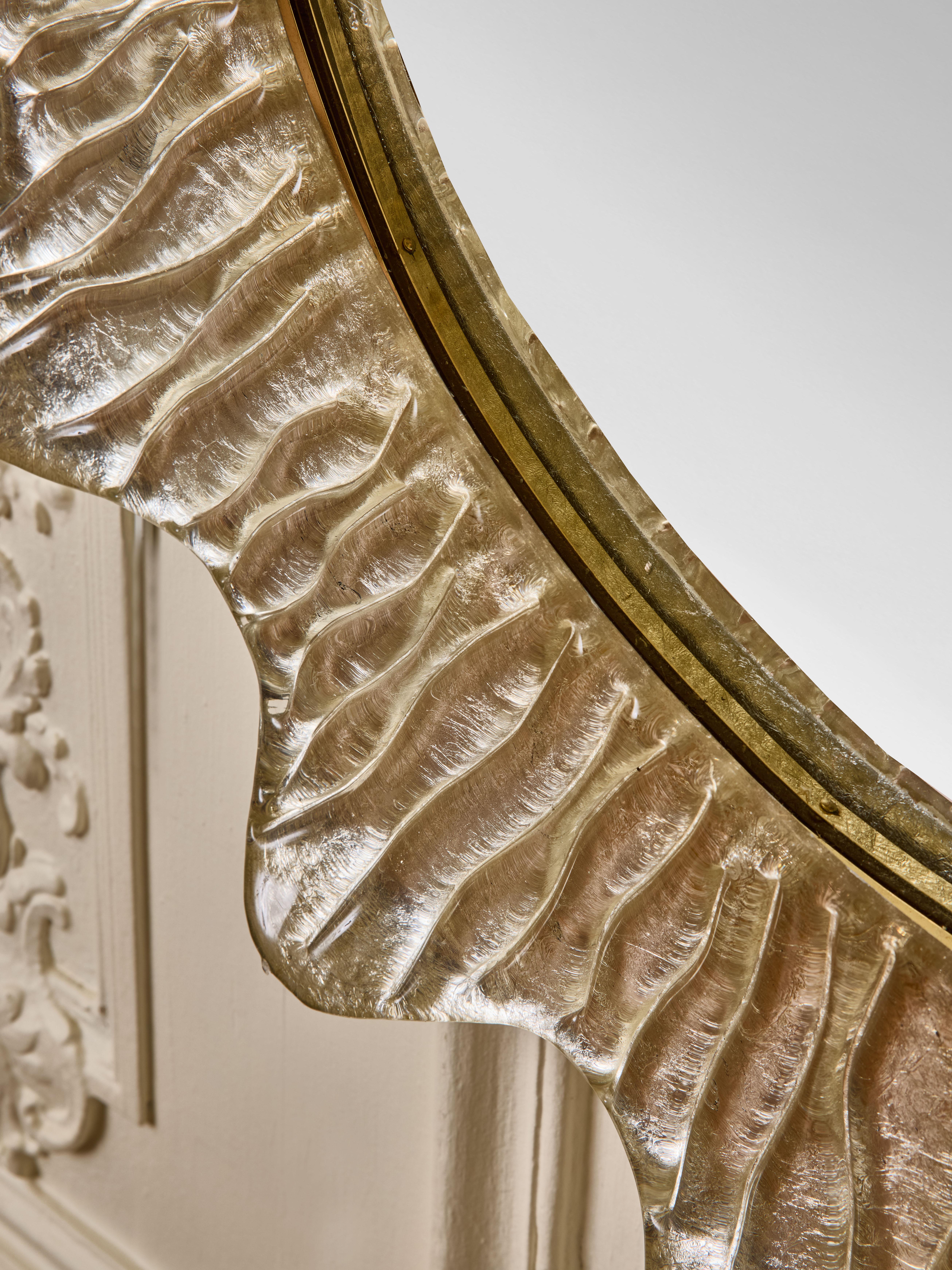 Contemporary White gold Murano glass mirror by Studio Glustin