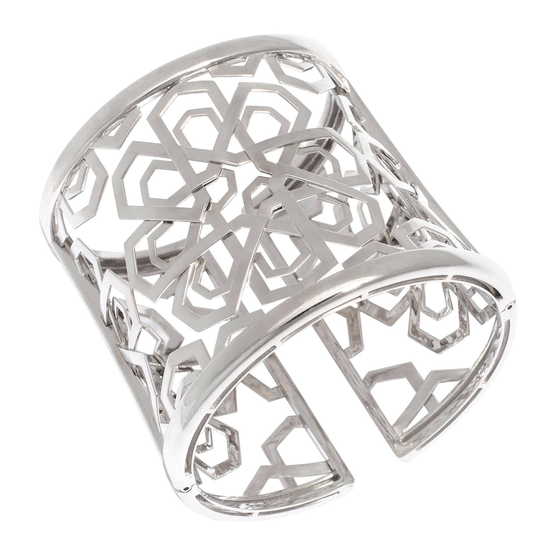 White Gold Musharabieh Cuff Bracelet For Sale