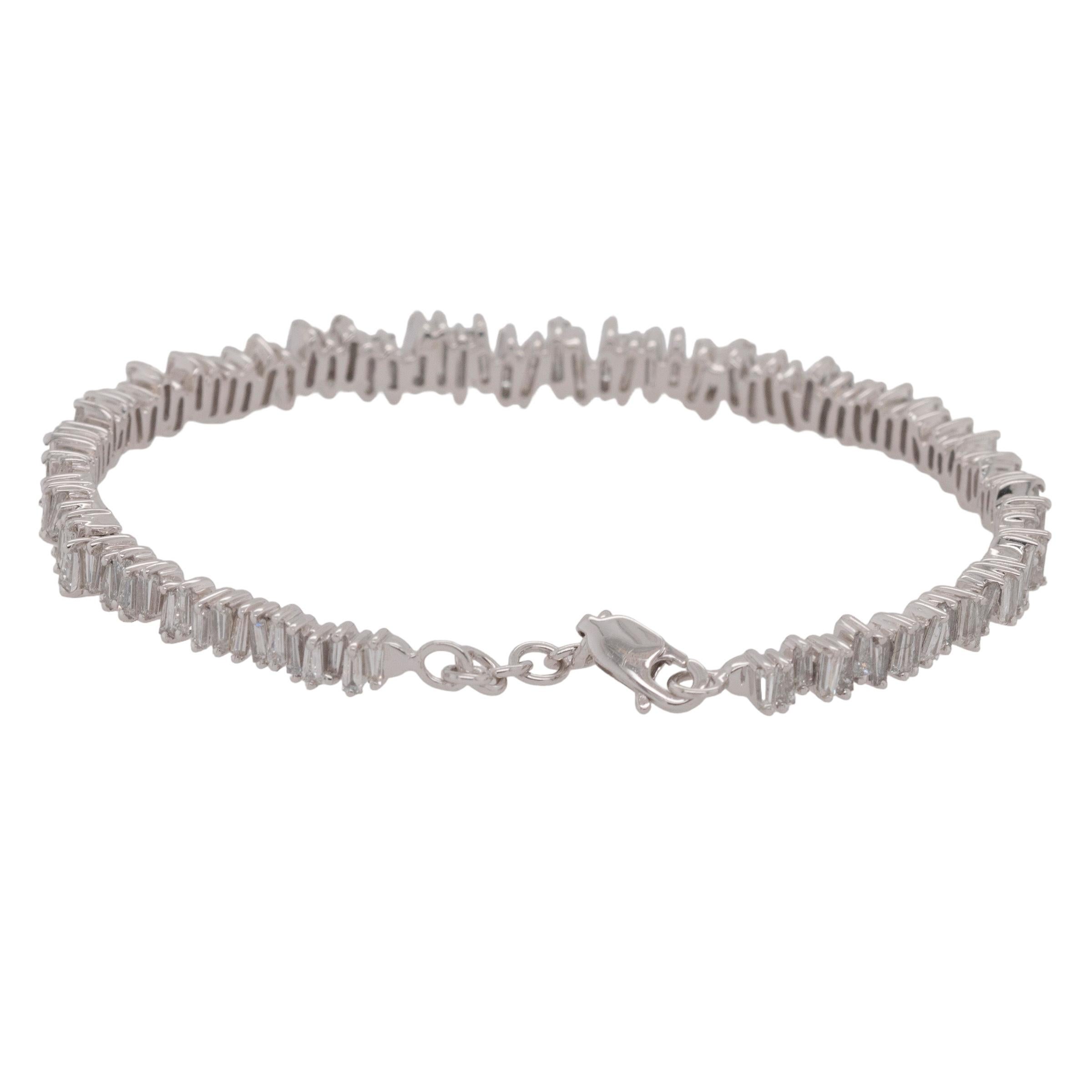 Weißgold Natürlicher Brillant Baguetteschliff Diamant-Armreif für Damen oder Herren