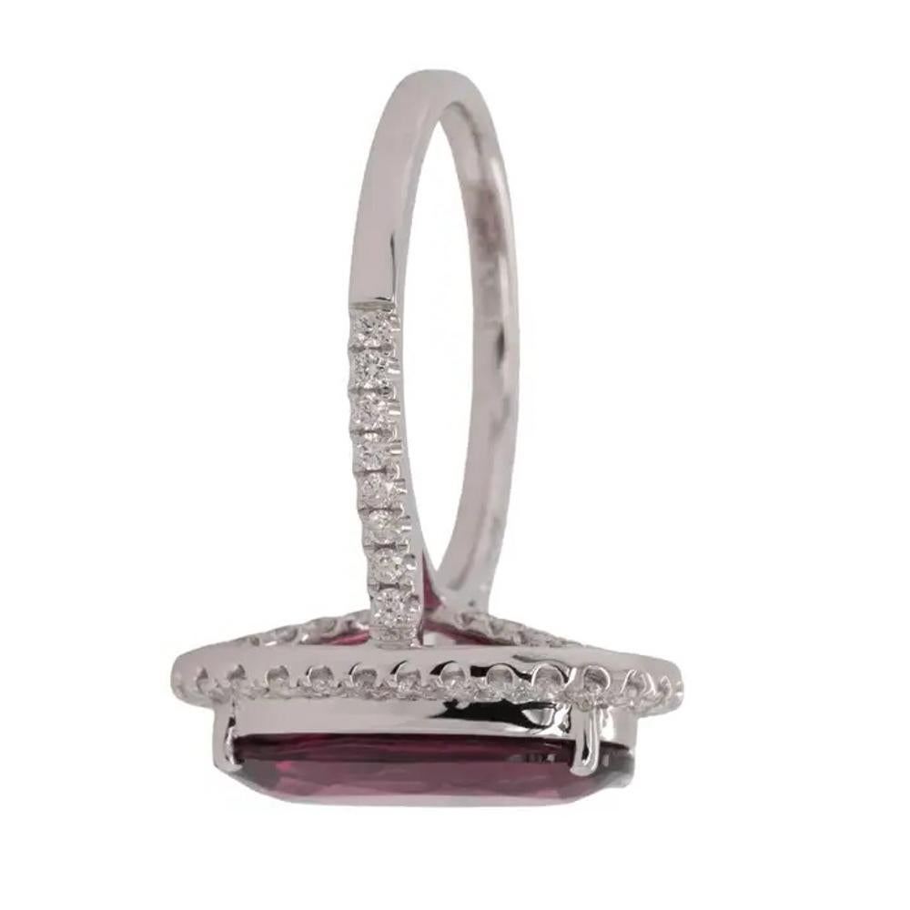 Ring aus Weißgold mit natürlichem Diamant/ Rhodolith-Granat im Angebot 2