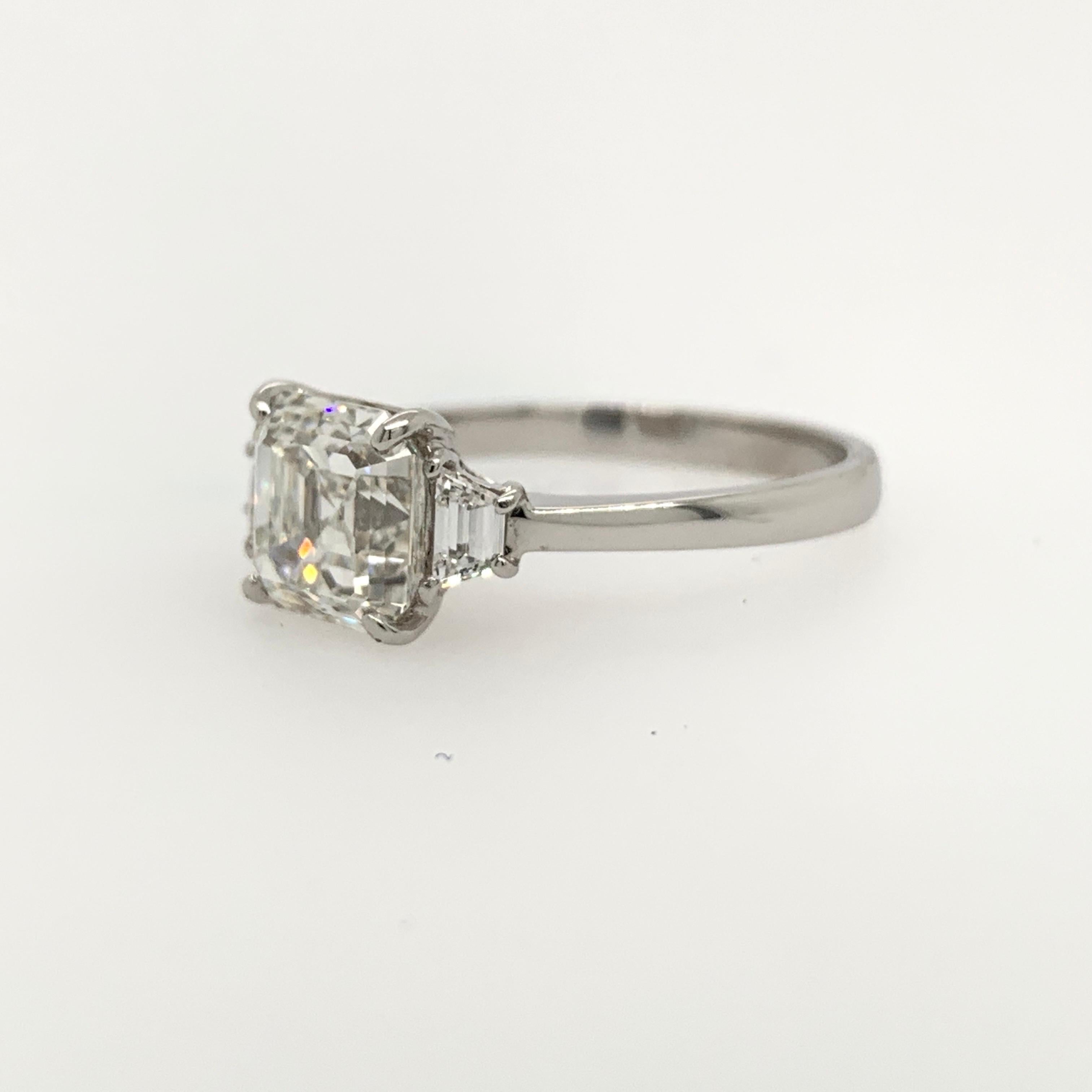  Square Emerald Cut Diamond Ring GIA 2.11 Carat I VS2  In Excellent Condition In Los Angeles, CA