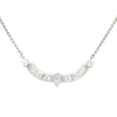White Gold Natural Marquise Cut Diamond 18-Karat Curved Bar Necklace In Stock
