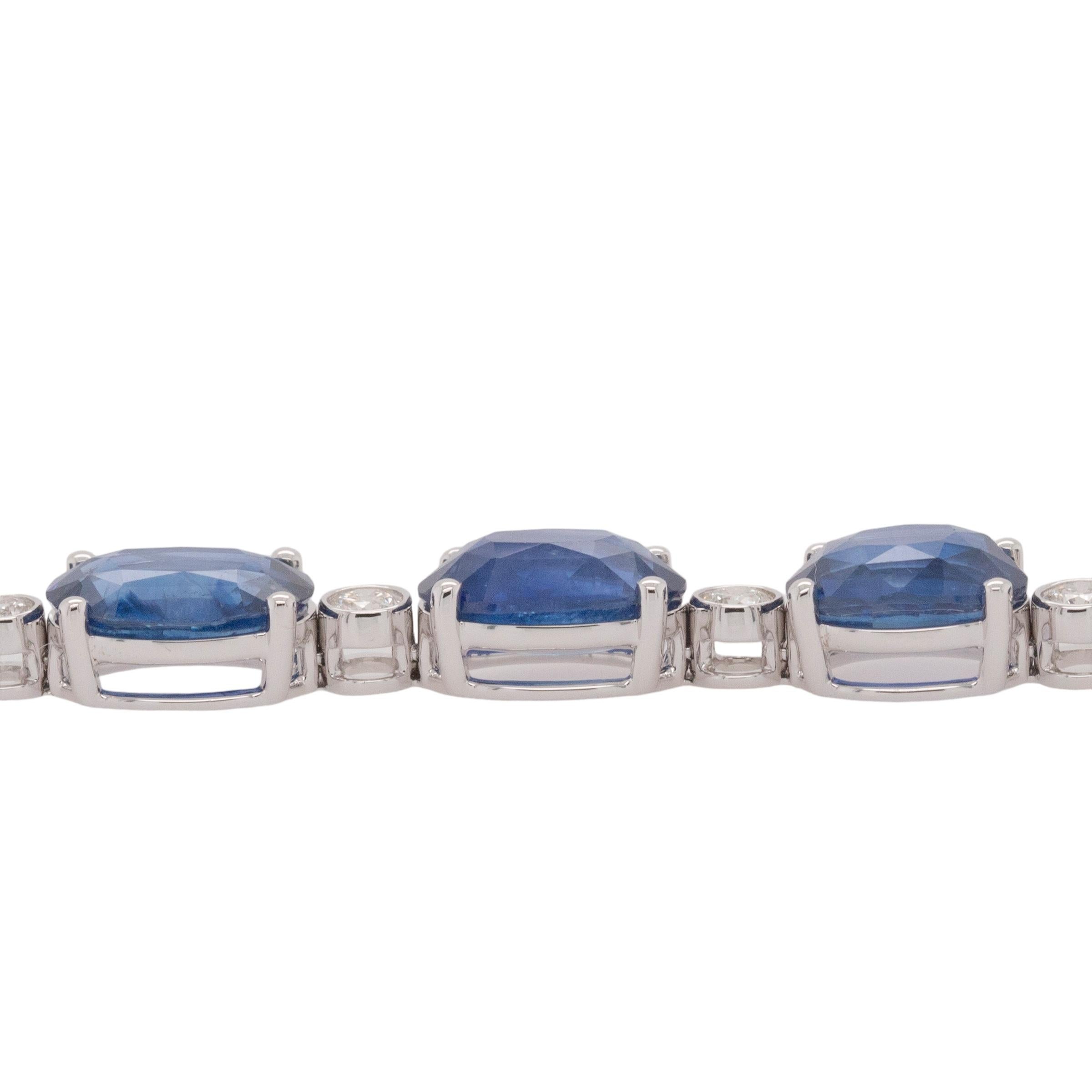 White Gold Natural Mixed Cut Diamond and Sapphire Bracelet In New Condition In Boca Raton, FL