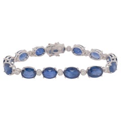 White Gold Natural Mixed Cut Diamond and Sapphire Bracelet