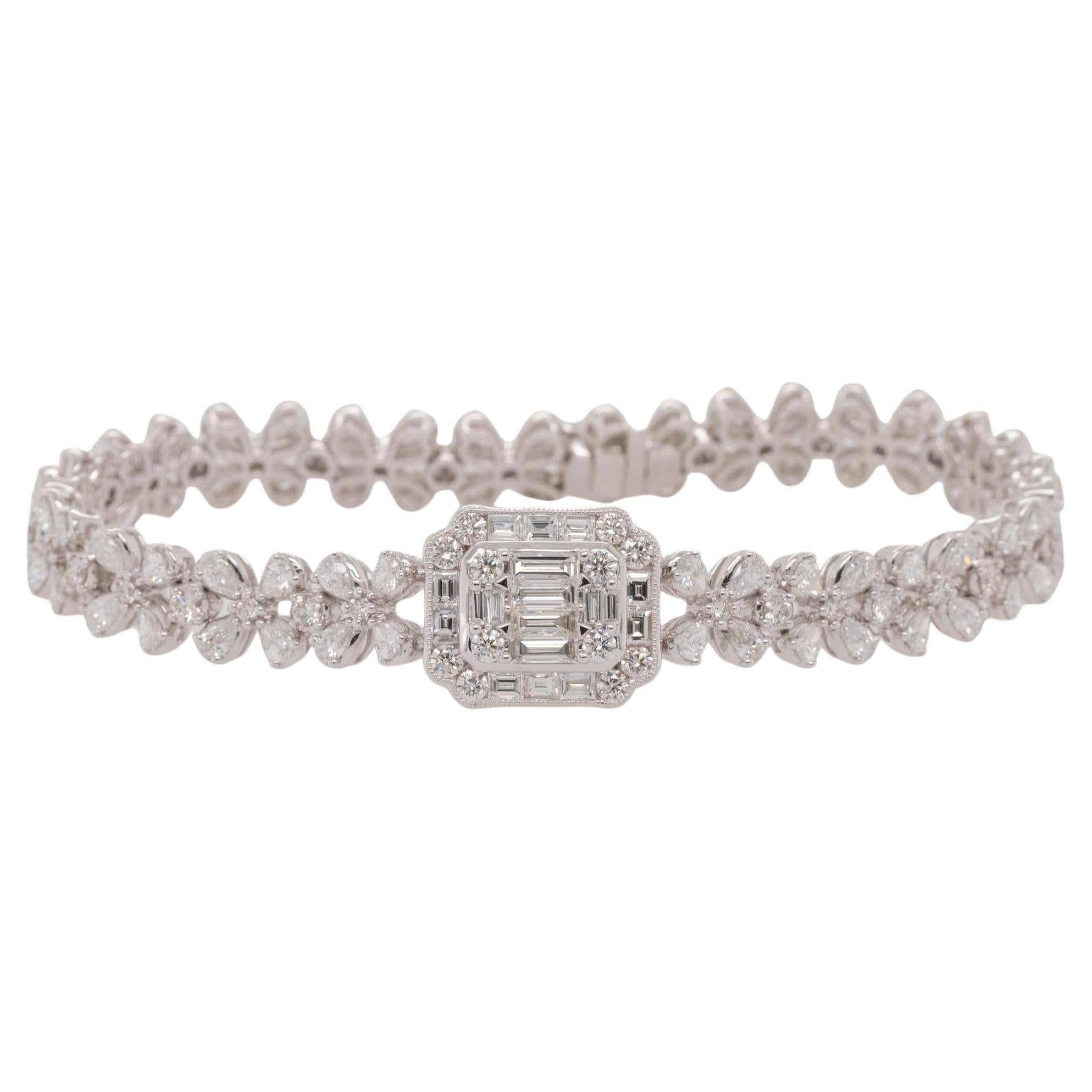 White Gold Natural Mixed Cut Diamond Bracelet For Sale