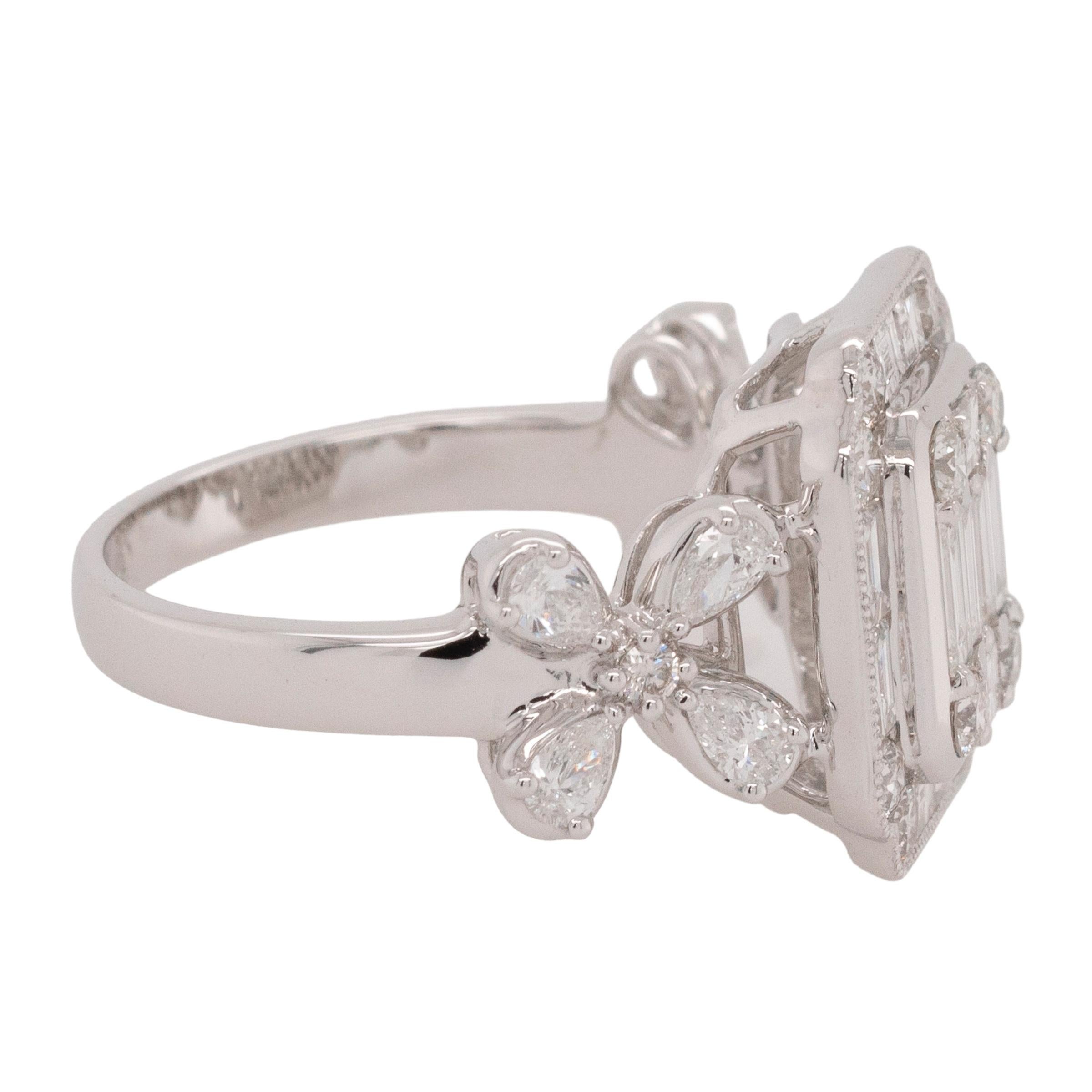 White Gold Natural Mixed Cut Floral Diamond Ring In New Condition For Sale In Boca Raton, FL