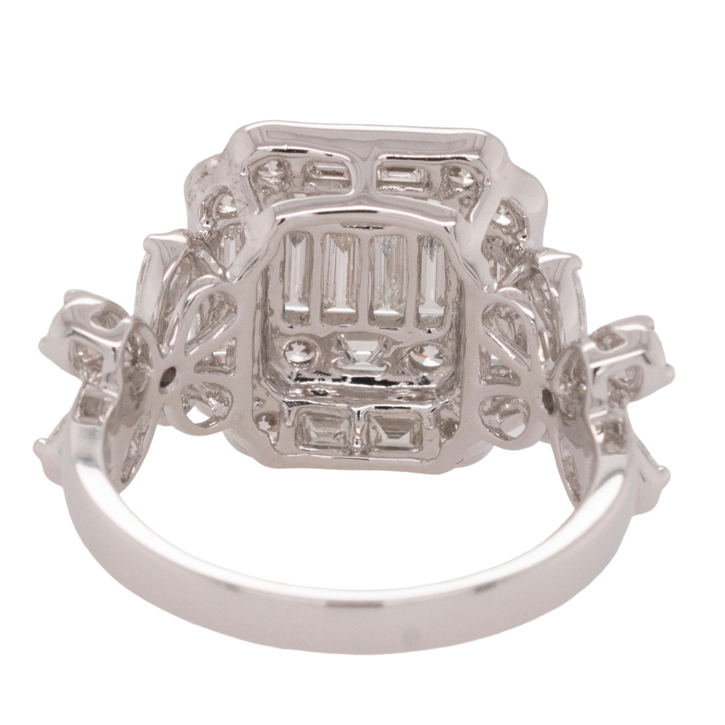 Women's or Men's White Gold Natural Mixed Cut Floral Diamond Ring For Sale
