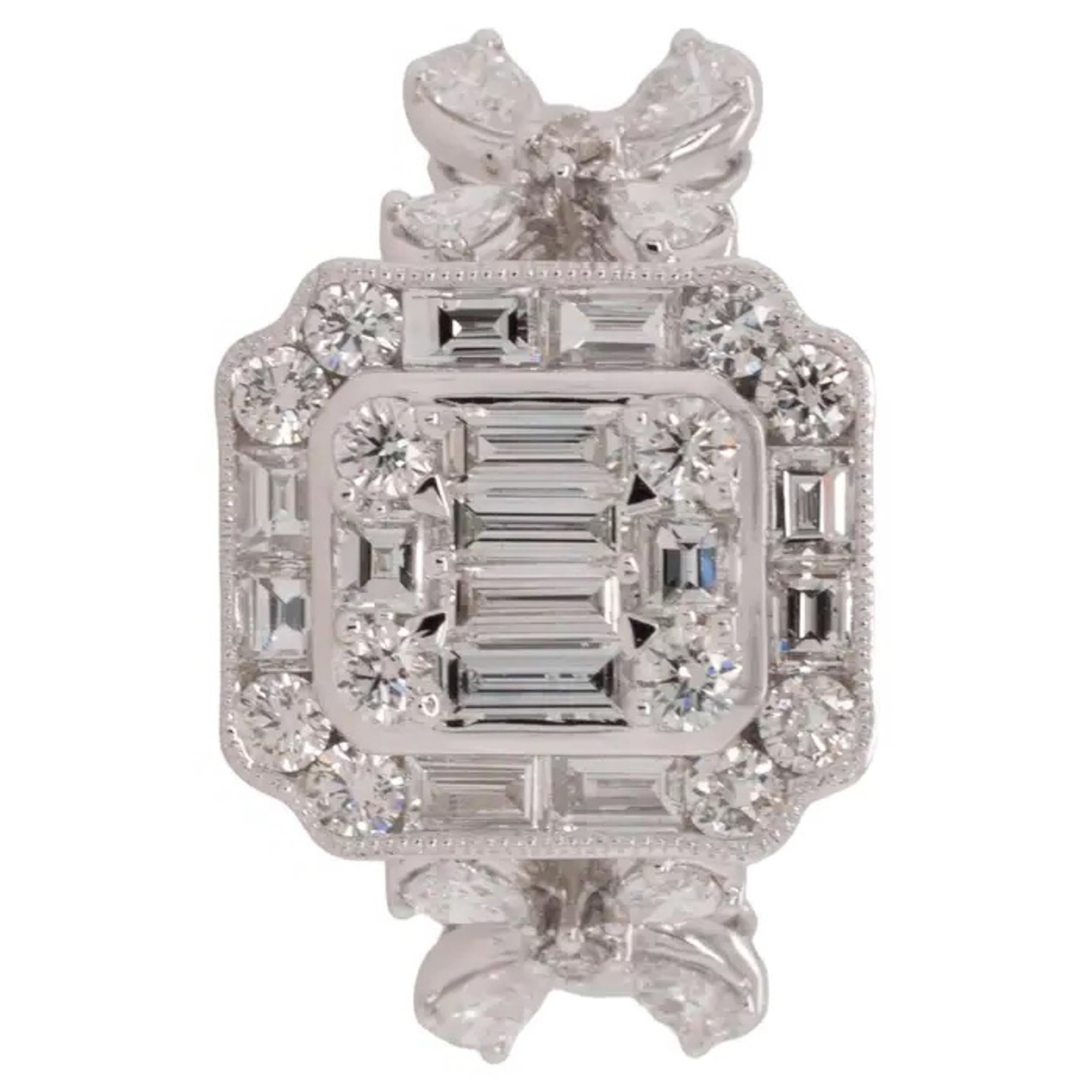 Anillo de oro blanco con diamantes florales de talla mixta natural en venta 3
