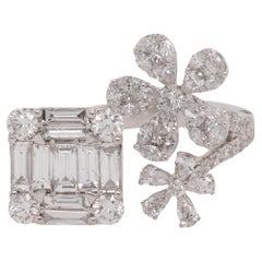 White Gold Natural Mixed Cut Floral Diamond Ring