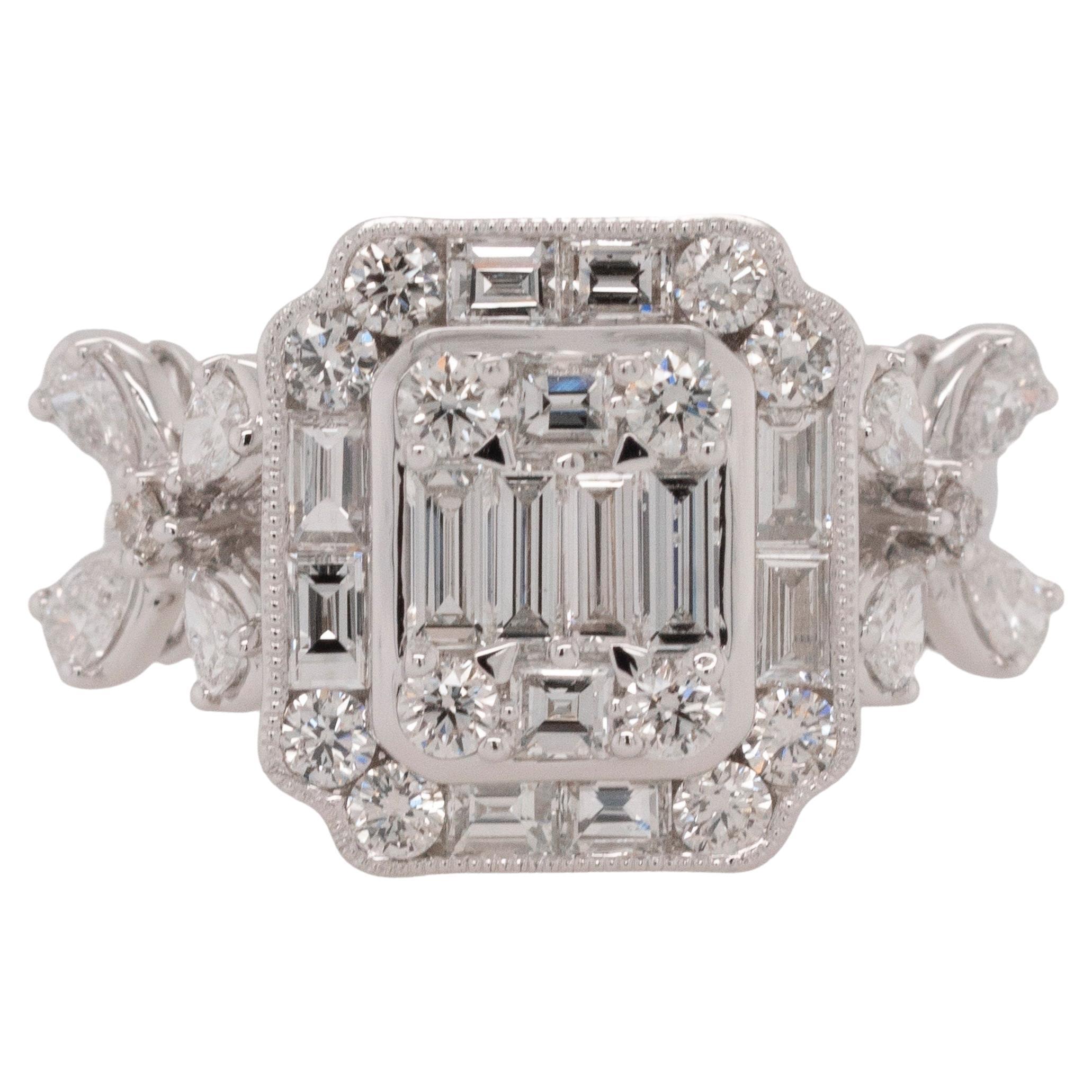 White Gold Natural Mixed Cut Floral Diamond Ring
