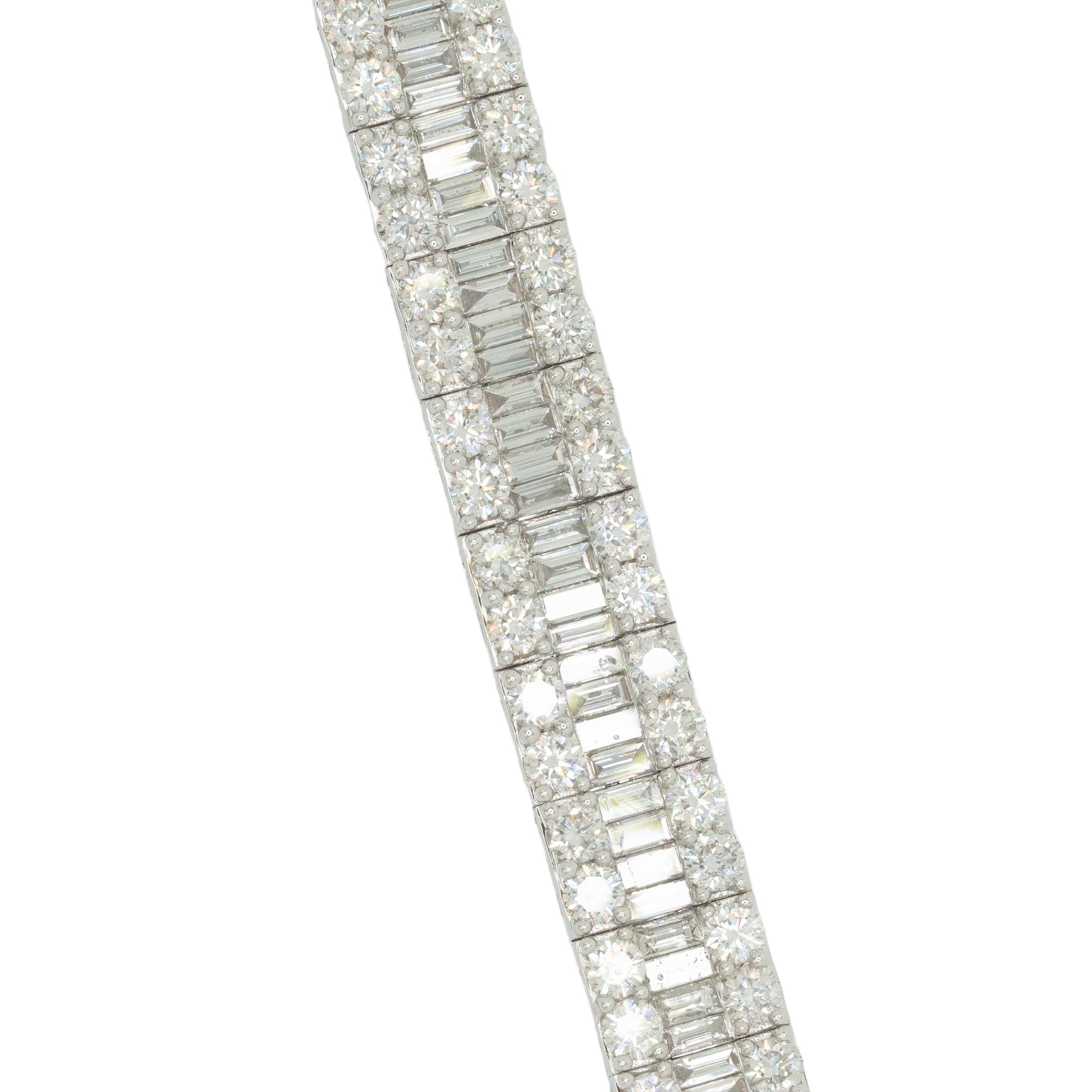 Weißgold Natürlicher Mischschliff Drei Reihen Diamantarmband (Gemischter Schliff)