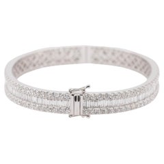 White Gold Natural Round and Emerald Cut Three Row Diamond Bracelet