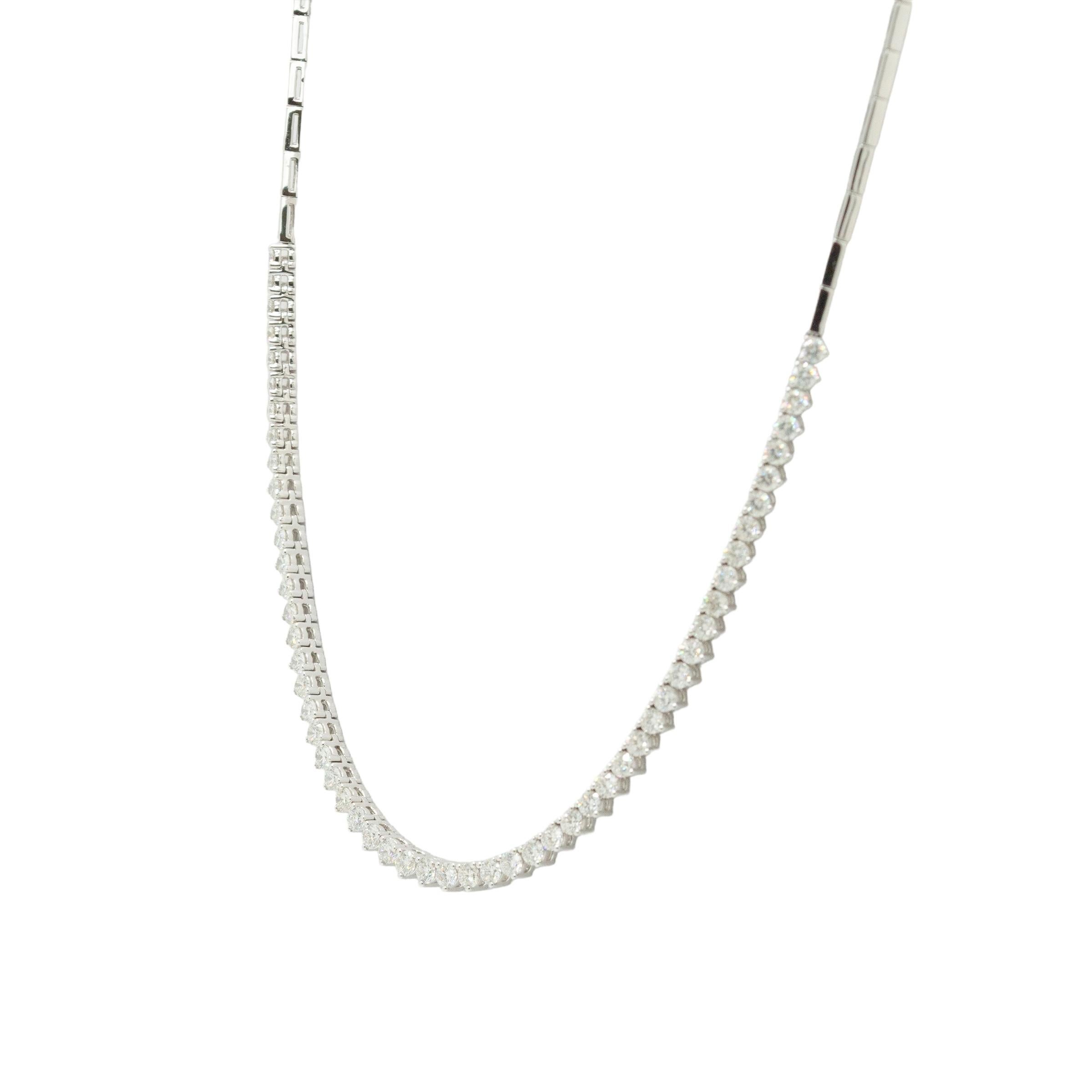 Ce collier exquis en or blanc 18 carats est l'incarnation même du luxe raffiné, mettant en valeur des diamants ronds naturels de 7 carats. Les diamants, soigneusement sélectionnés pour leur couleur exceptionnelle G/H et leur pureté VS, sont sertis