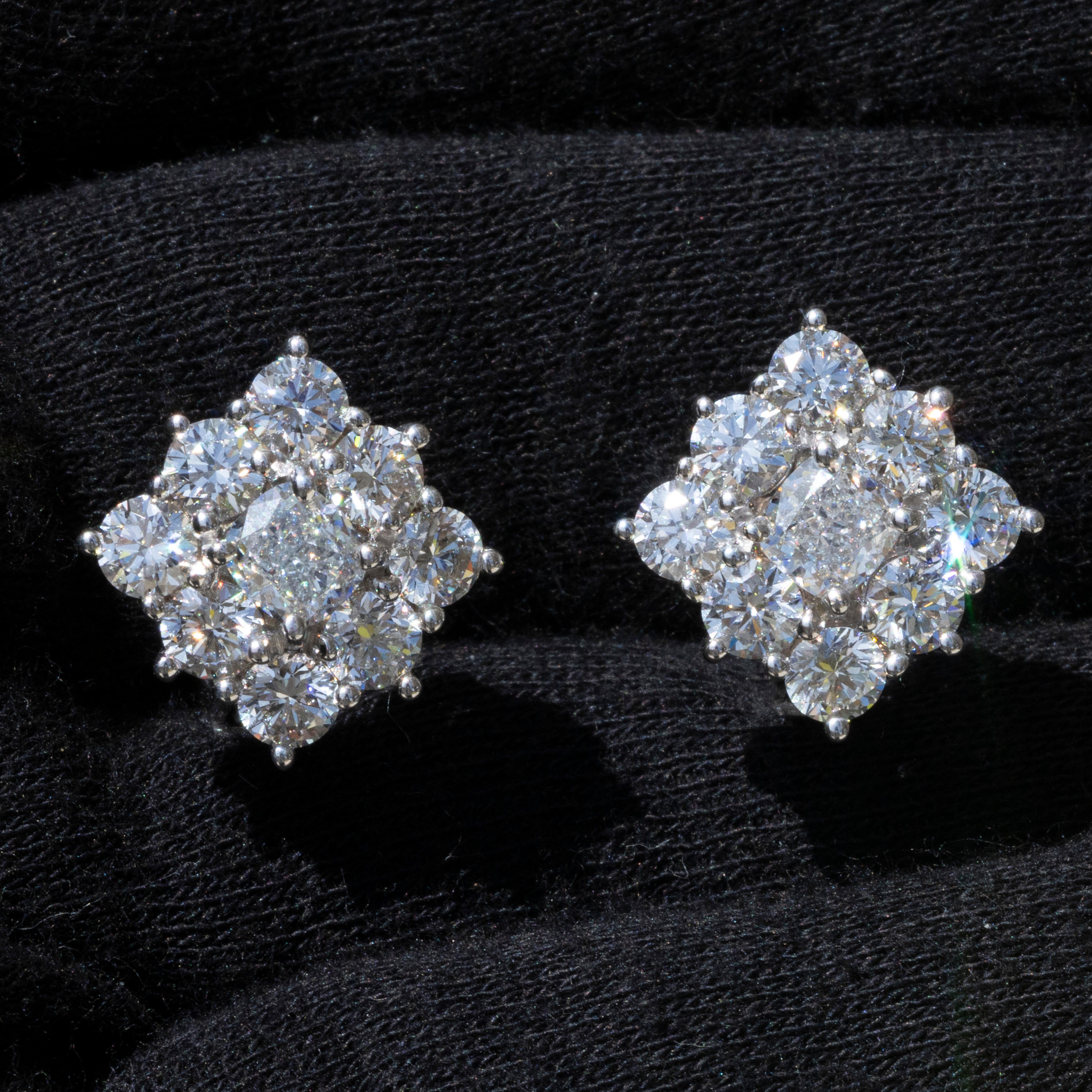 Mixed Cut White Gold Natural Round Internally Flawless Brilliant Diamond Halo Earrings