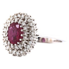 White Gold Natural Ruby & Diamond Double Halo Ring