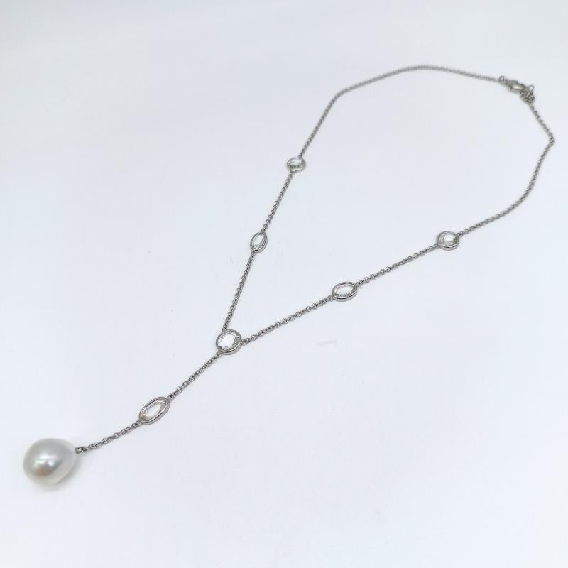 White Gold Necklace, Diamonds and Pearl For Sale 3