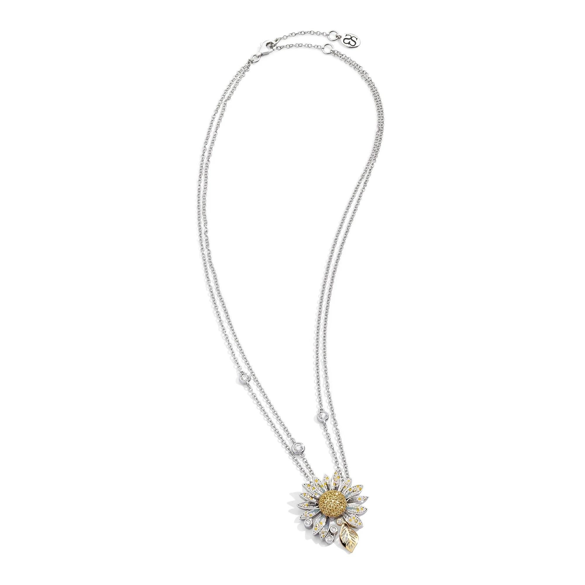 Moderno White Gold Necklace in White Gold with White Diamonds, Sapphires and Micromosaic in vendita