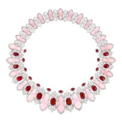Ananya White Gold Necklace Set with Rubies, Pink Opals and Diamonds