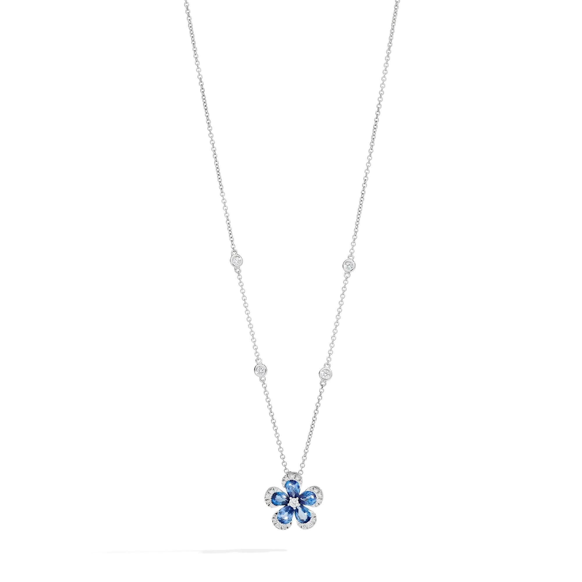 Contemporaneo Collana in oro bianco con zaffiri blu e diamanti bianchi in vendita
