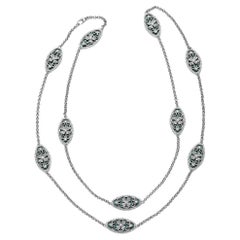 White Gold Necklace with Diamonds and Malachites