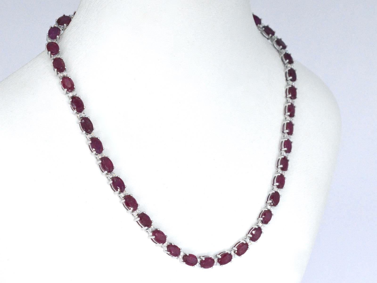 Brilliant Cut White Gold Necklace with Diamonds and Ruby For Sale