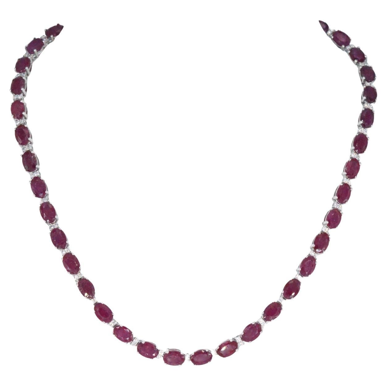 White Gold Necklace with Diamonds and Ruby For Sale