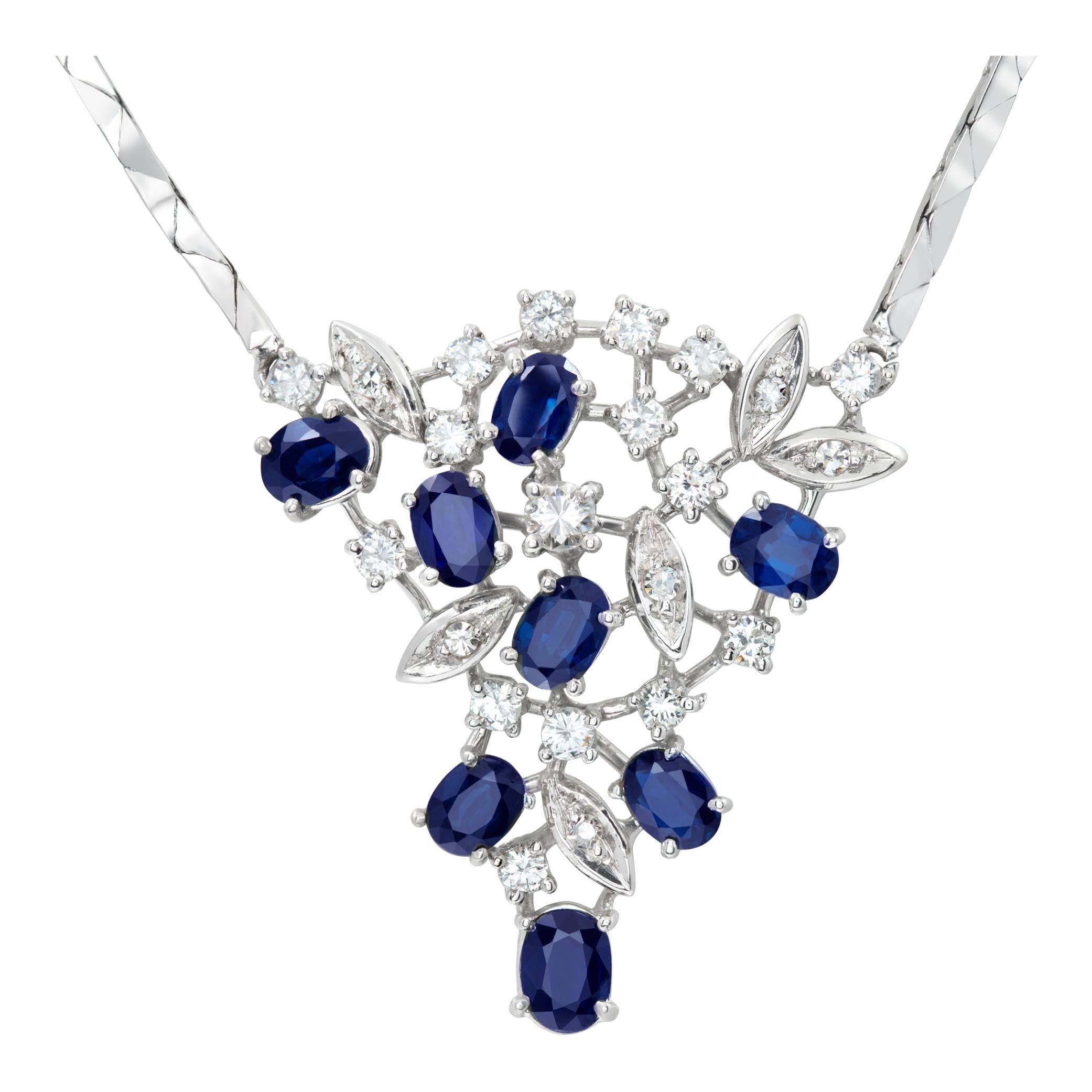 White gold necklace with diamonds and sapphire In Excellent Condition For Sale In Surfside, FL