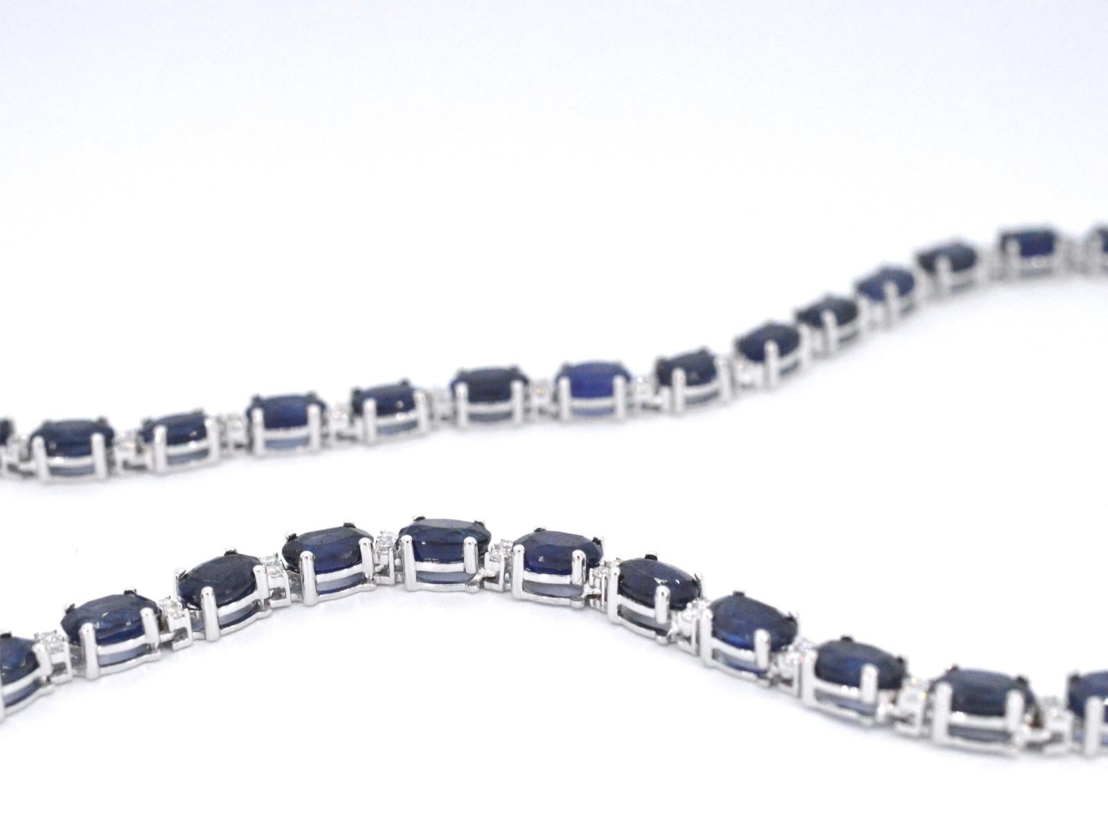 Women's White Gold Necklace with Diamonds and Sapphire For Sale