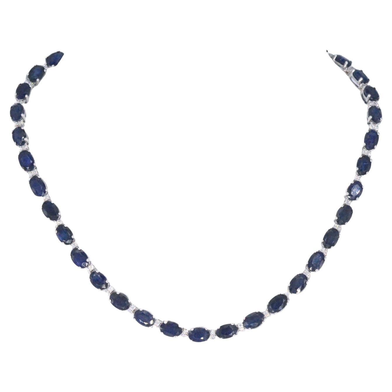 White Gold Necklace with Diamonds and Sapphire For Sale