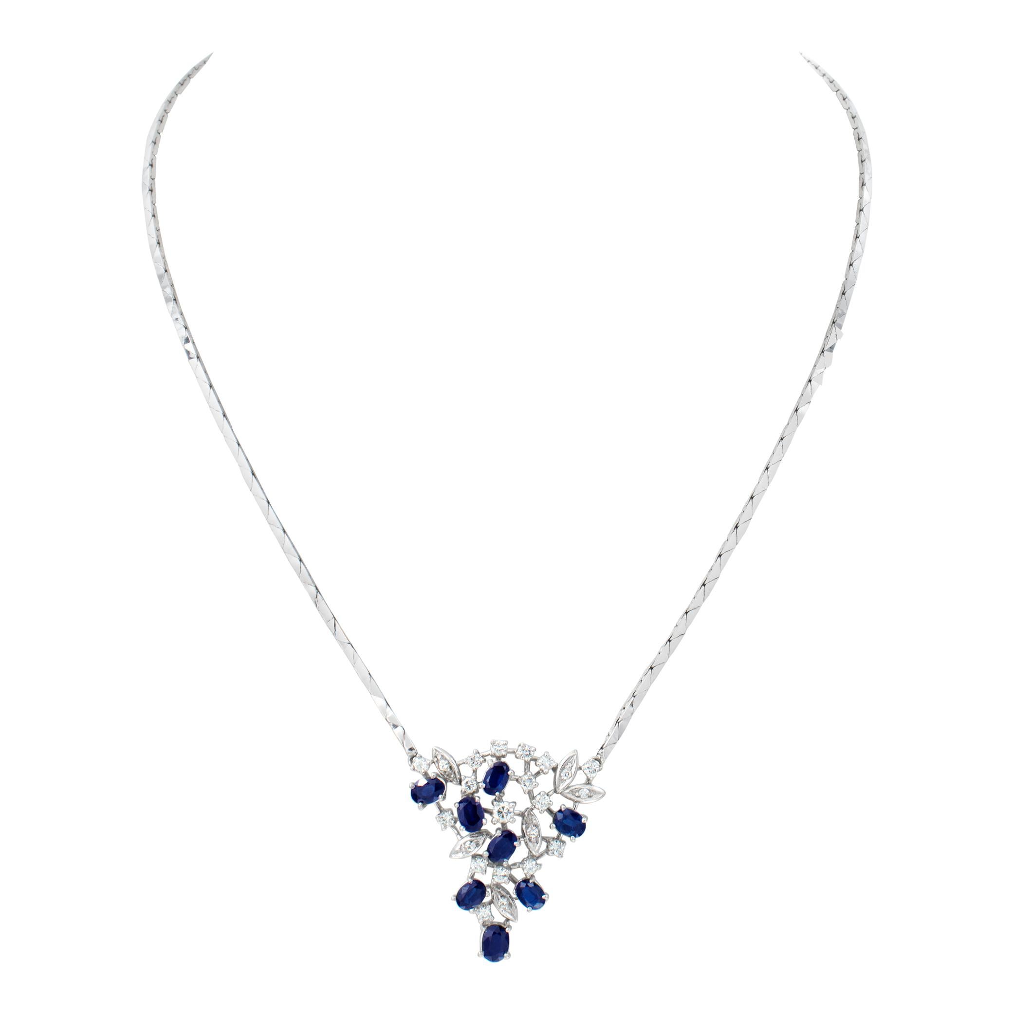 White gold necklace with diamonds and sapphire For Sale