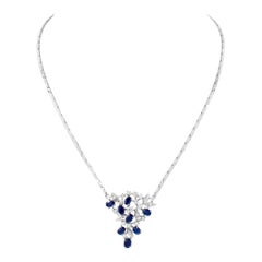 Vintage White gold necklace with diamonds and sapphire