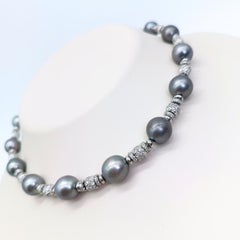 Tahitian Pearl and Diamond Necklace in 18K White Gold, 7.50 Carats Diamonds