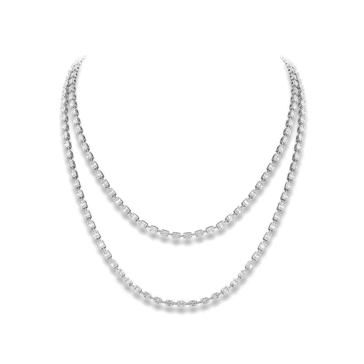 Necklace in 18kt white gold set with 800 baguette cut diamond 9.57 cts and 640 diamonds 1.88 cts (102 cm)               