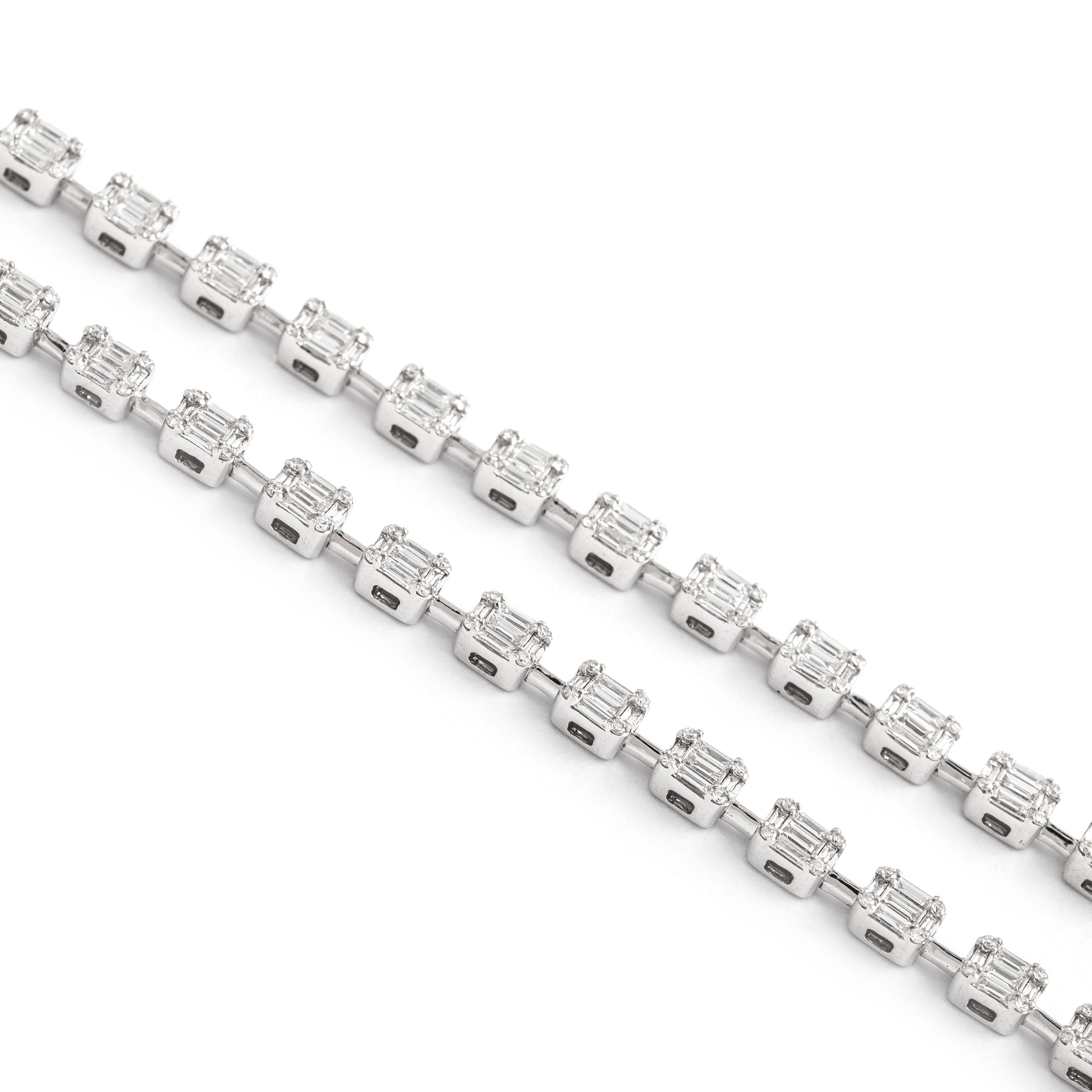 Baguette Cut White Gold Necklace with Diamonds For Sale