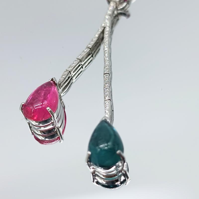 Brilliant Cut White Gold Necklace with Diamonds, Sapphires, Rubellite and Tourmaline For Sale