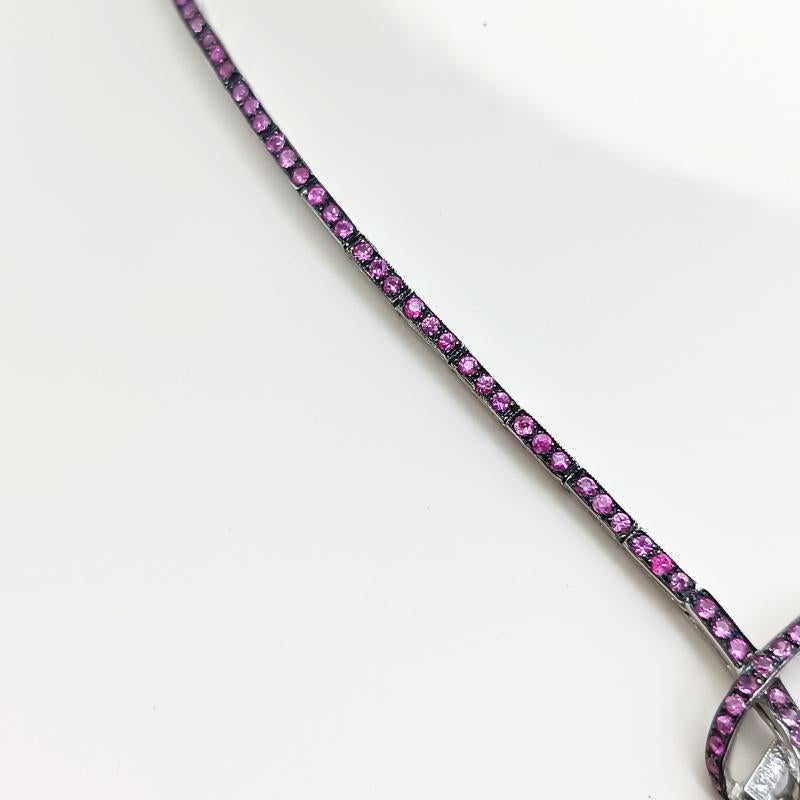 White Gold Necklace with Diamonds, Sapphires, Rubellite and Tourmaline In New Condition For Sale In BILBAO, ES