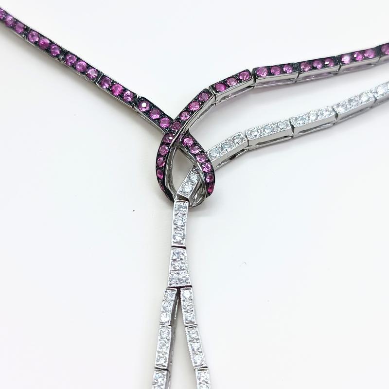 White Gold Necklace with Diamonds, Sapphires, Rubellite and Tourmaline For Sale 1